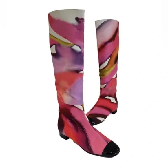 CHANEL NWT Multicolor Knee-High Women's Boots Size-8.5C GORGEOUS CHANEL BOOTS! - Picture 1 of 8